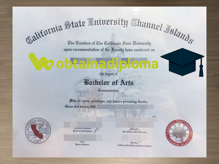 A professionally presented California State University Channel Islands diploma highlighting university graduation credentials.