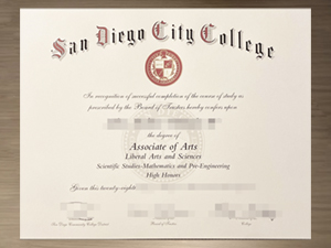 San Diego City College degree certificate close-up showing official seal and graduation details