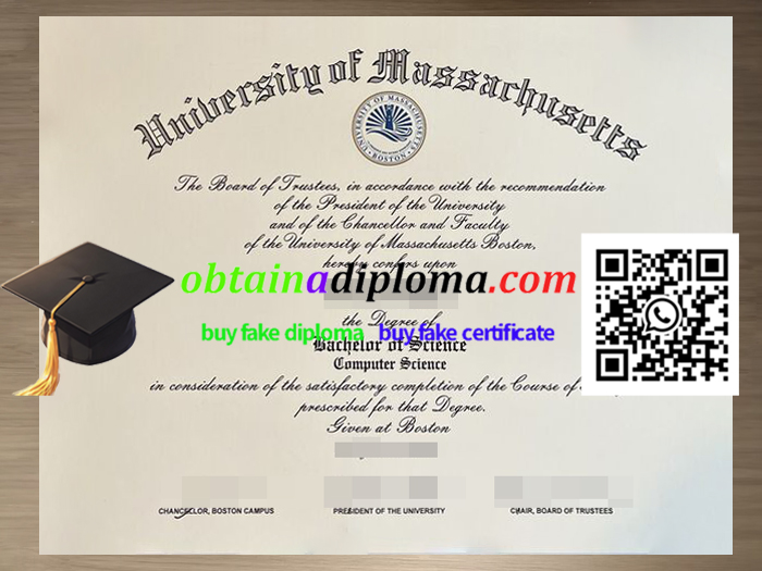 University of Massachusetts diploma design showing university graduation certificate details